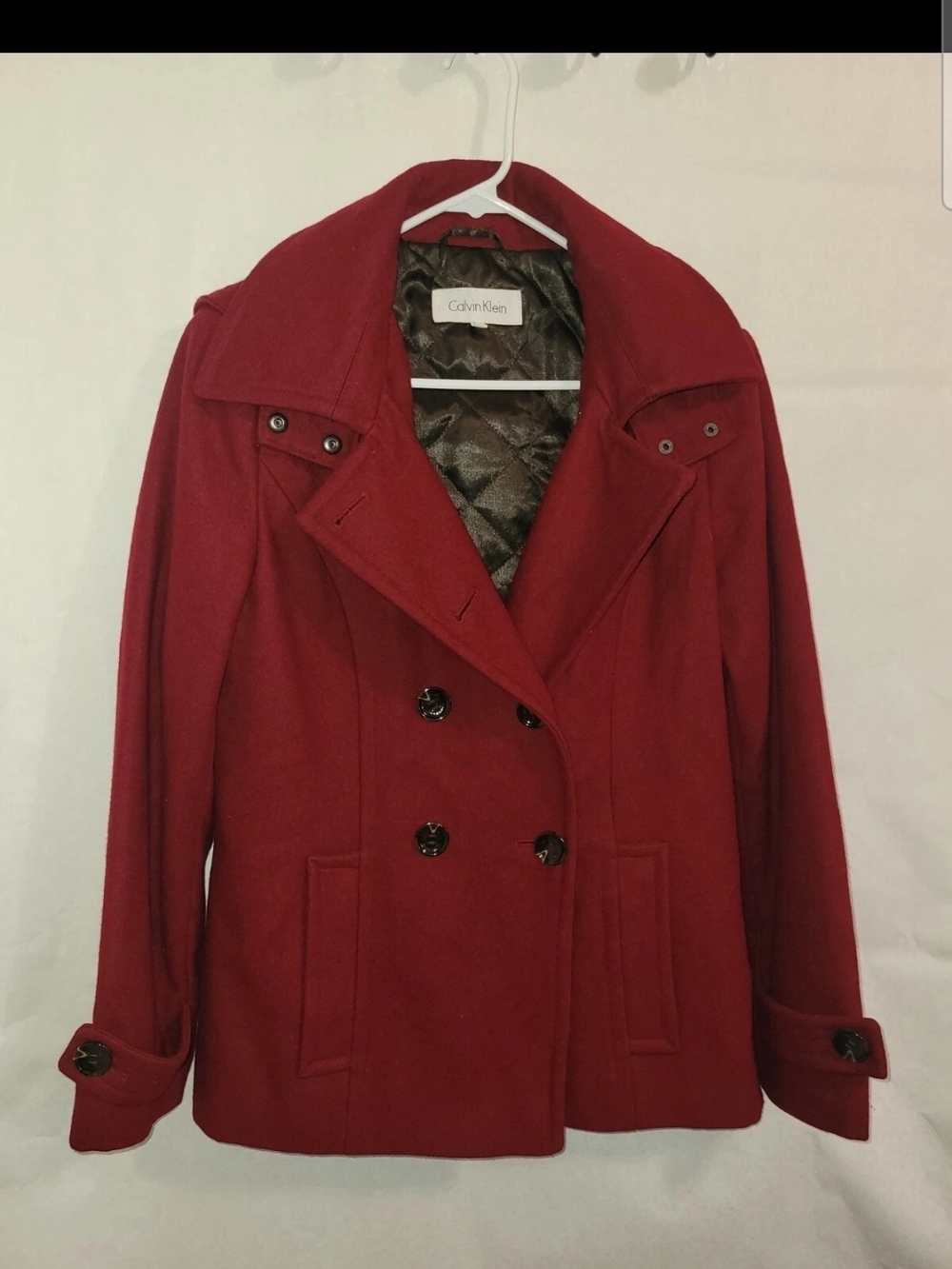 Calvin Klein Women's Burgundy Double-Breasted Peacoat Jacket